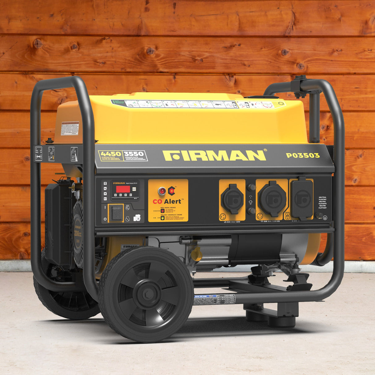 Gas Portable Generator 4450W Recoil Start 120V with CO alert