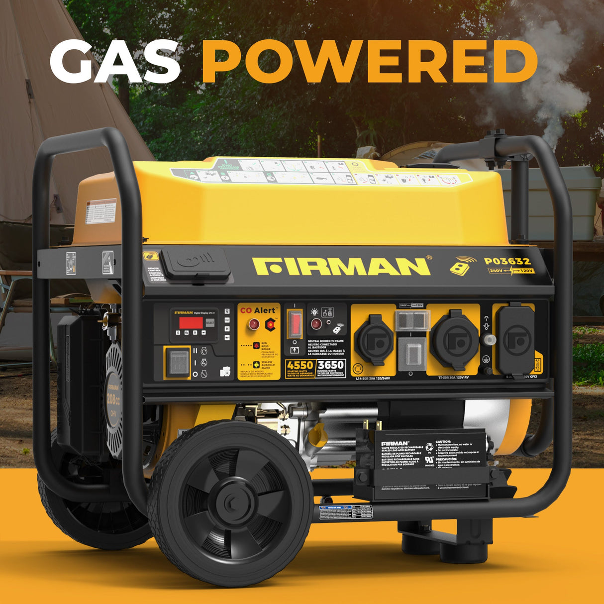 Gas Portable Generator 4550/3650W Remote Start 120/240V CO Alert