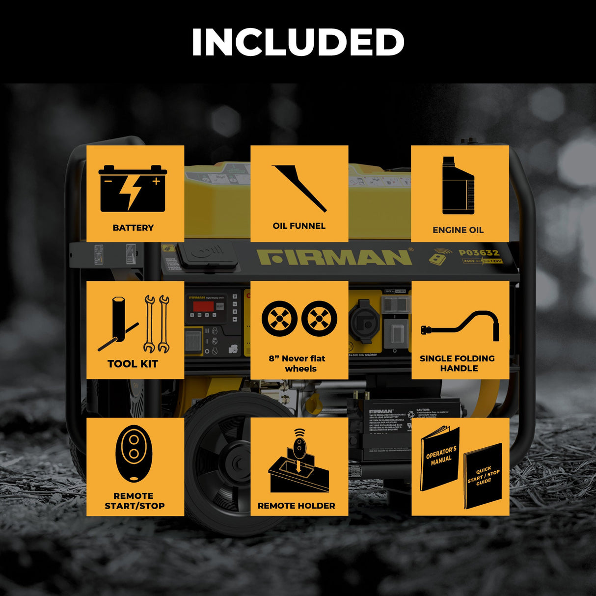 Gas Portable Generator 4550/3650W Remote Start 120/240V CO Alert