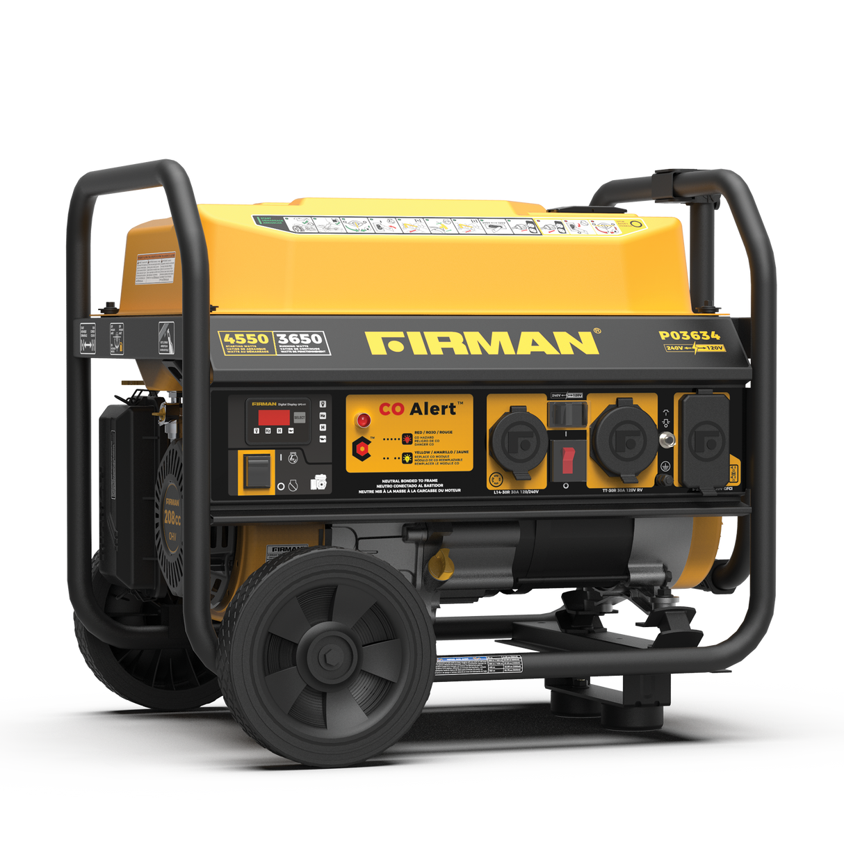 Gas Portable Generator 4550W Recoil Start 120/240V with CO ALERT
