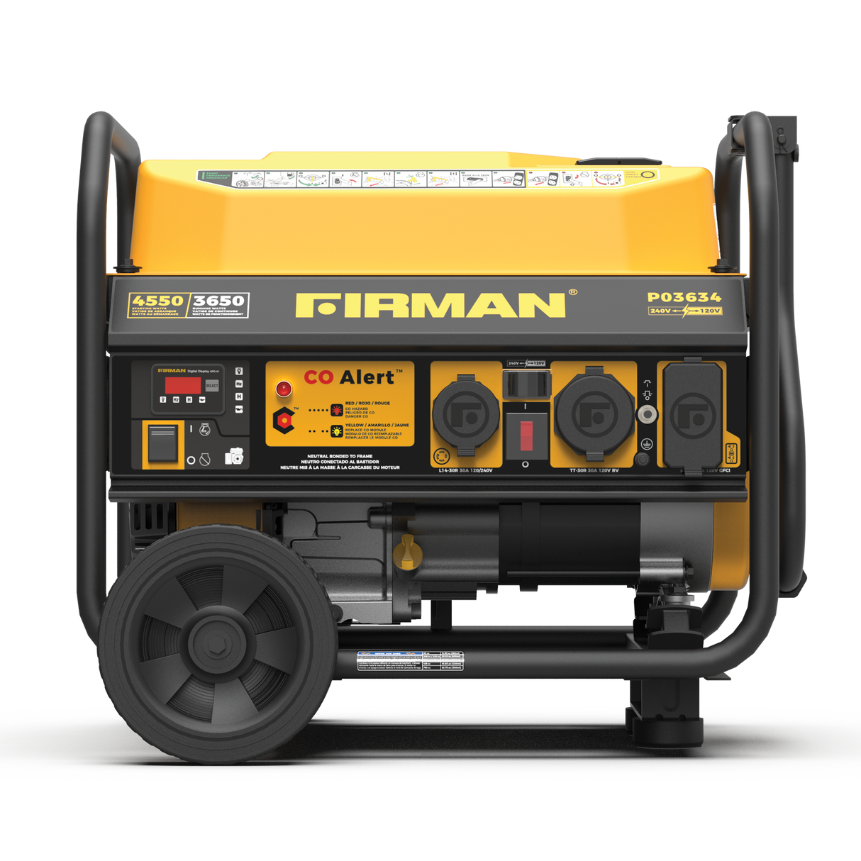 Gas Portable Generator 4550W Recoil Start 120/240V with CO ALERT