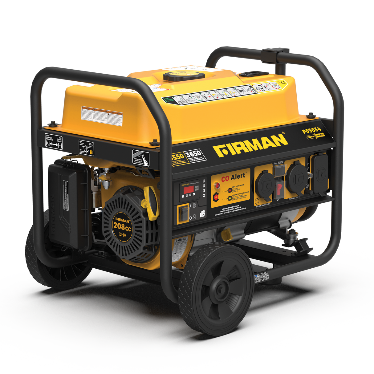 Gas Portable Generator 4550W Recoil Start 120/240V with CO ALERT