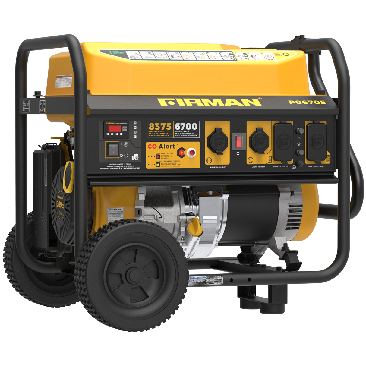 Gas Portable Generator 8375W Recoil Start 120/240V With CO Alert