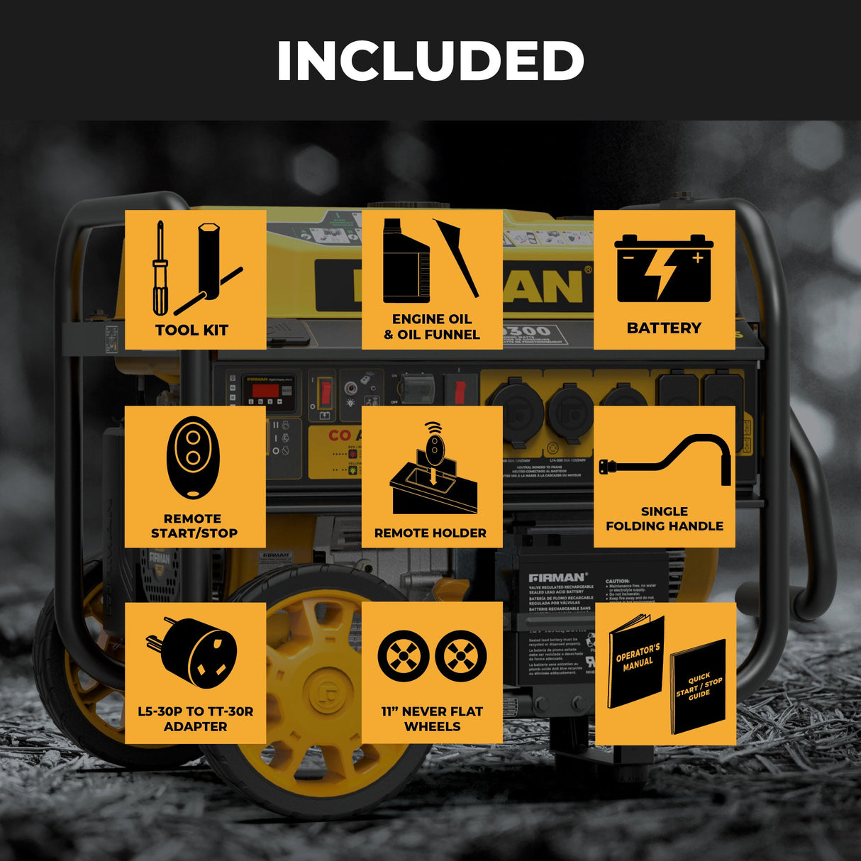 GAS PORTABLE GENERATOR 11600W REMOTE START 120/240V WITH CO ALERT