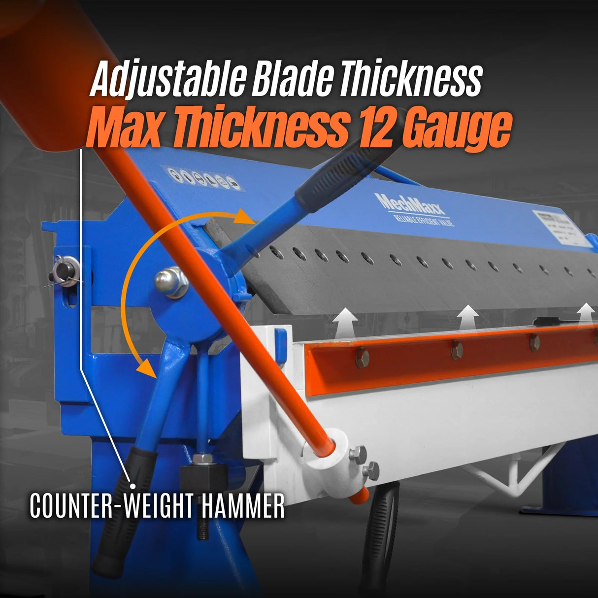 MechMaxx 100-inch Manual Sheet Metal Brake - 12 Gauge Bending Capacity, Adjustable Fingers, 8 Ft. Heavy-Duty Steel Construction, Precision Bending for Box and Pan PB10012
