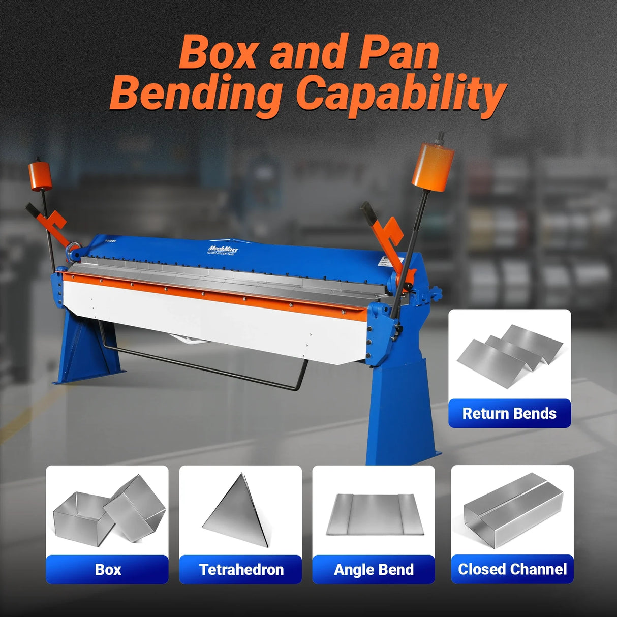 MechMaxx 120-inch Manual Sheet Metal Brake - 14 Gauge Bending Capacity, Adjustable Fingers, Heavy-Duty Steel Construction, Precision Bending for Box and Pan PB12014