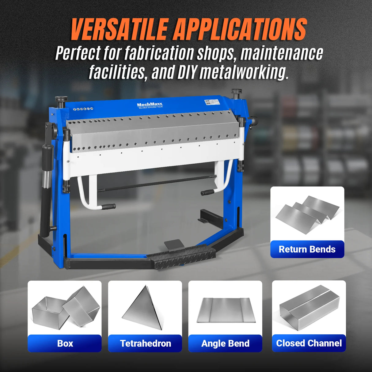 MechMaxx 50-Inch Foot Clamp Pan and Box Brake, Industrial Heavy Duty Sheet Metal Folding Machine, 0–135° Bending Angle, 1.9" Clamping Lift, 2" Box Depth PB2A5014