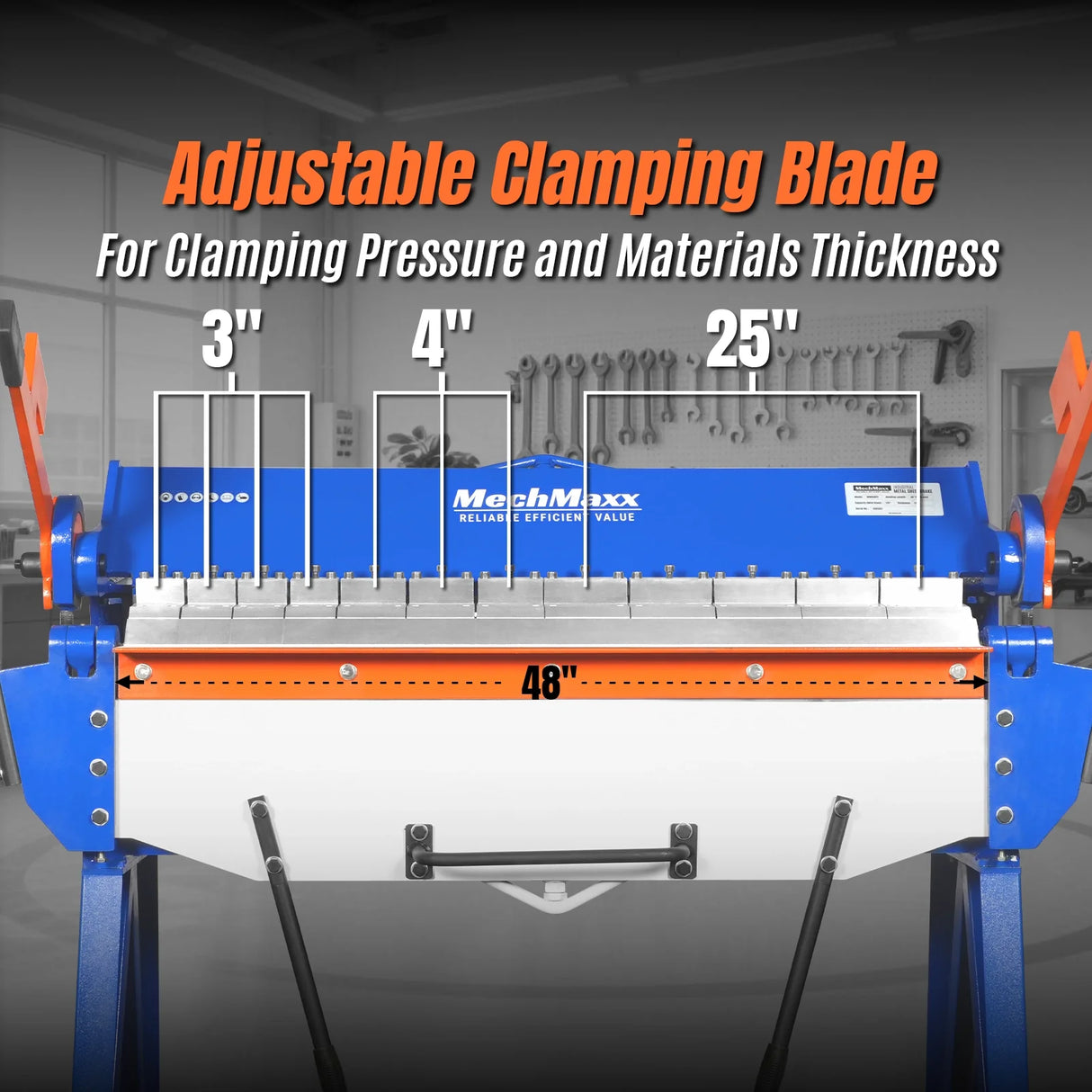 MechMaxx 48” Manual Pan and Box Brake - Heavy Duty, Durable Construction, 12 Gauge Mild Steel, 135° Bending Angle, Individual Bending Fingers" PB4812