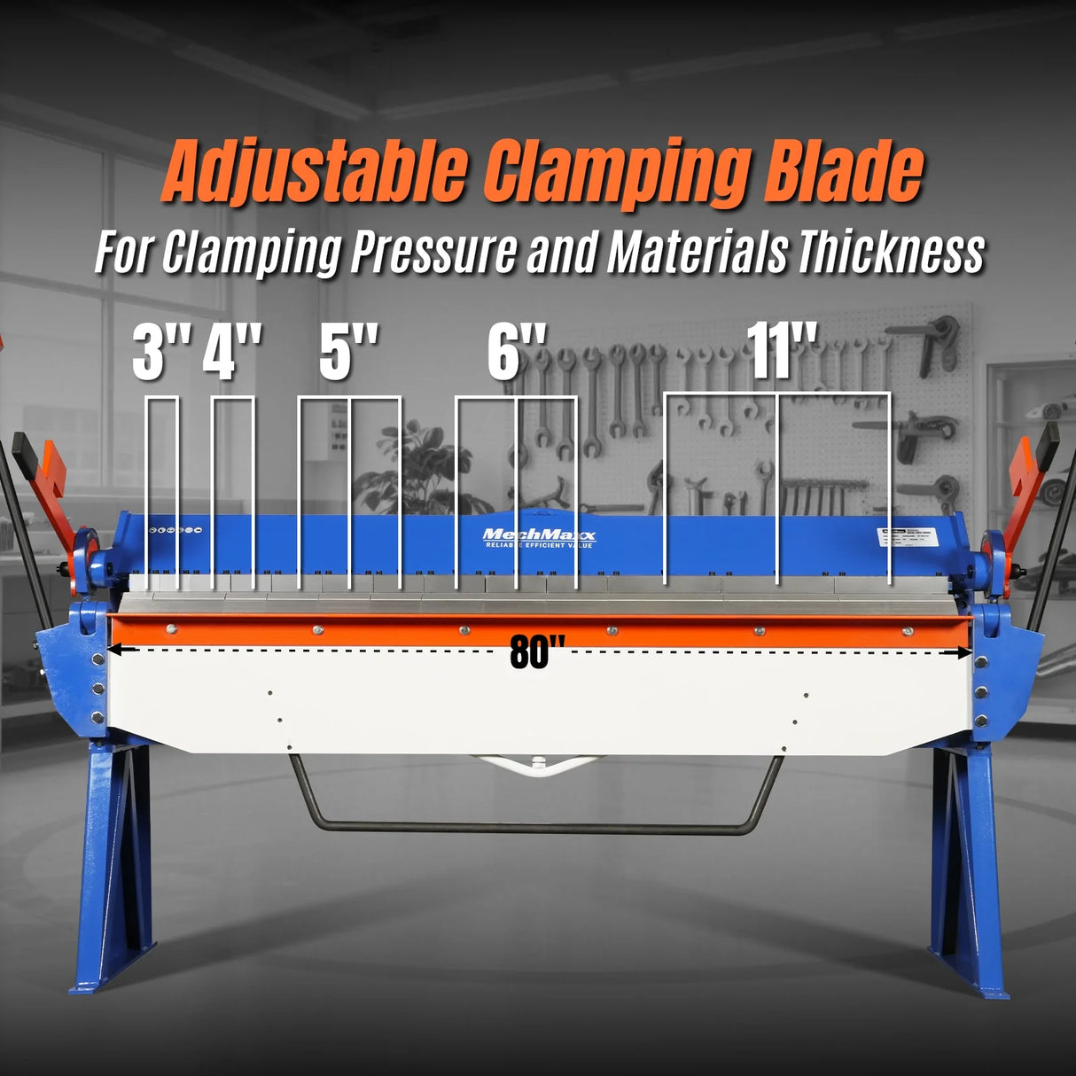 MechMaxx 80-inch Manual Sheet Metal Brake - 12 Gauge Bending Capacity, Adjustable Fingers, 6 Ft. Heavy-Duty Steel Construction for Precision Bending PB8012