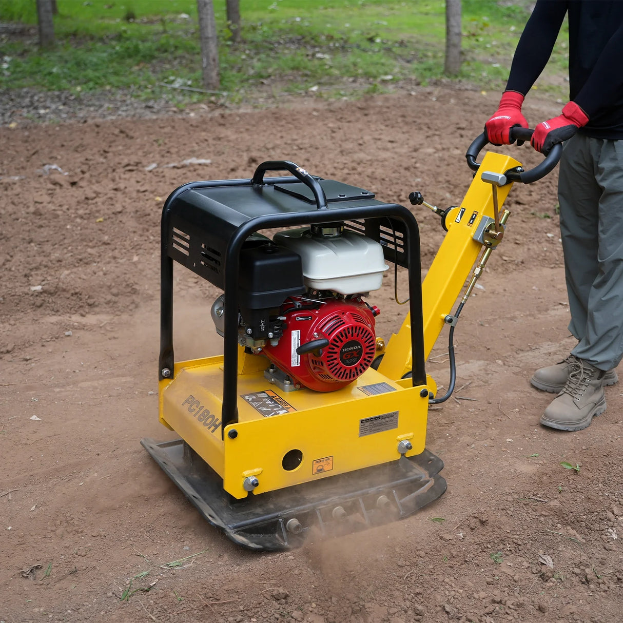 Honda GX270 Reversible Plate Compactor with Wheel Kit and Extension Plates, 6750 lb Centrifugal Force, PC180H