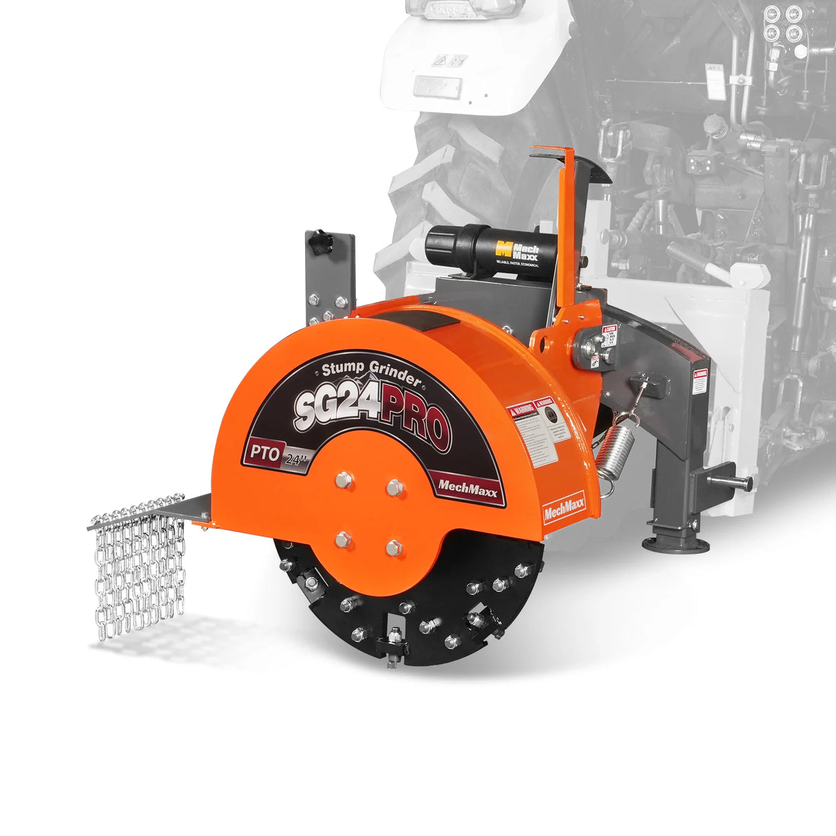 MechMaxx 3-Point PTO Stump Grinder with 34 Carbide Teeth (PTO Shaft Included with Slip Clutch), for 15-45HP Tractor, SG24PRO – Orange