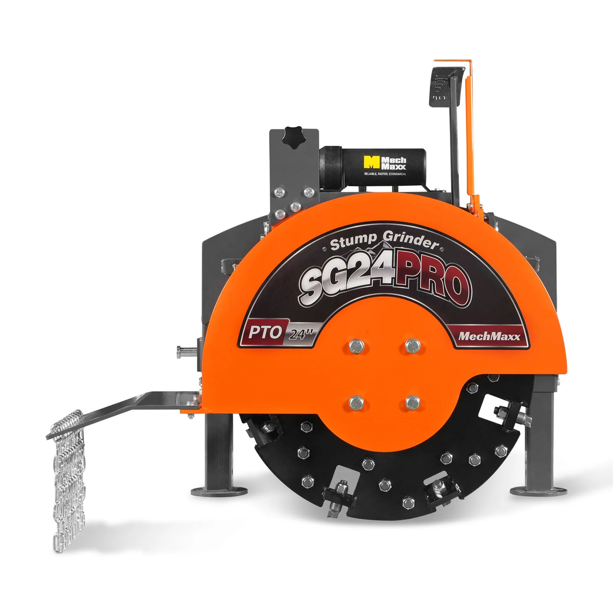MechMaxx 3-Point PTO Stump Grinder with 34 Carbide Teeth (PTO Shaft Included with Slip Clutch), for 15-45HP Tractor, SG24PRO – Orange