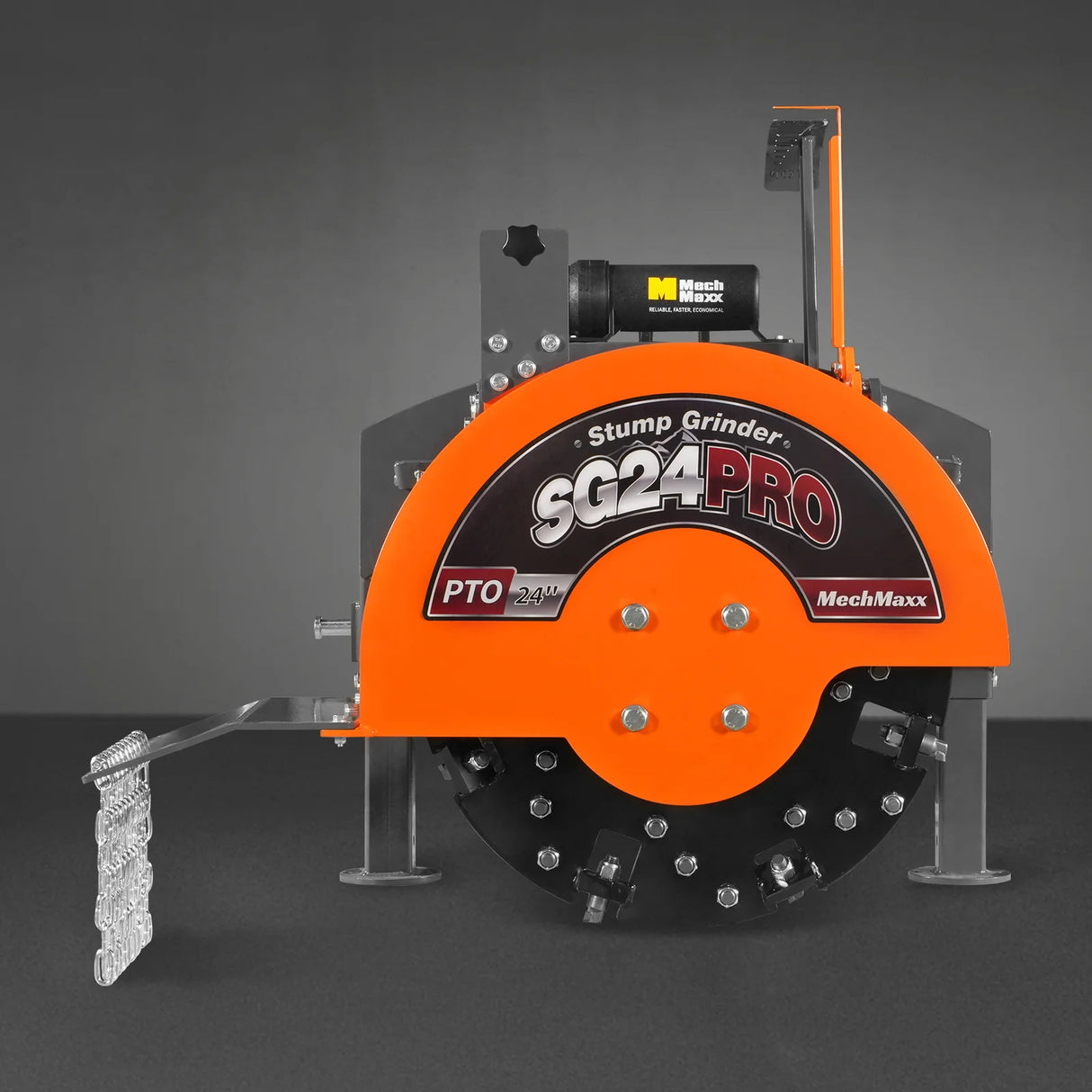 MechMaxx 3-Point PTO Stump Grinder with 34 Carbide Teeth (PTO Shaft Included with Slip Clutch), for 15-45HP Tractor, SG24PRO – Orange