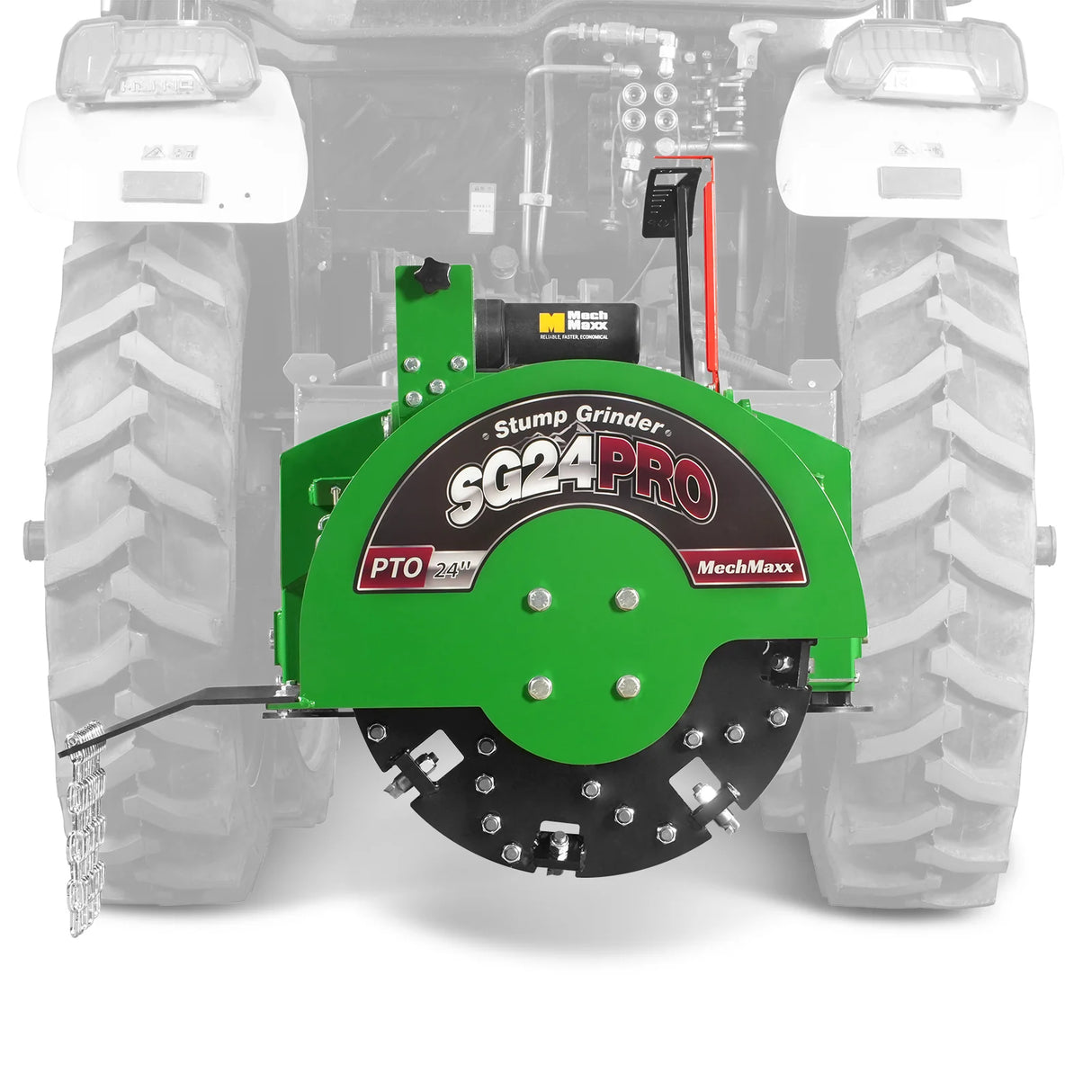 MechMaxx 3-Point PTO Stump Grinder with 34 Carbide Teeth (PTO Shaft Included with Slip Clutch), for 15-45HP Tractor, SG24PRO – Green