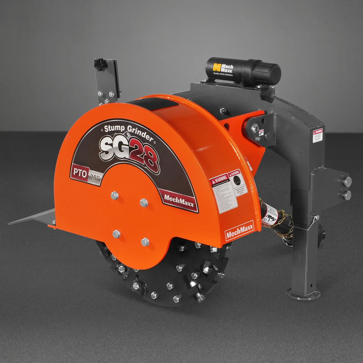 MechMaxx 3-Point PTO Stump Grinder with 44 Carbide Teeth (PTO Shaft Included with Slip Clutch), for 35-80HP Tractor, SG28 – Orange