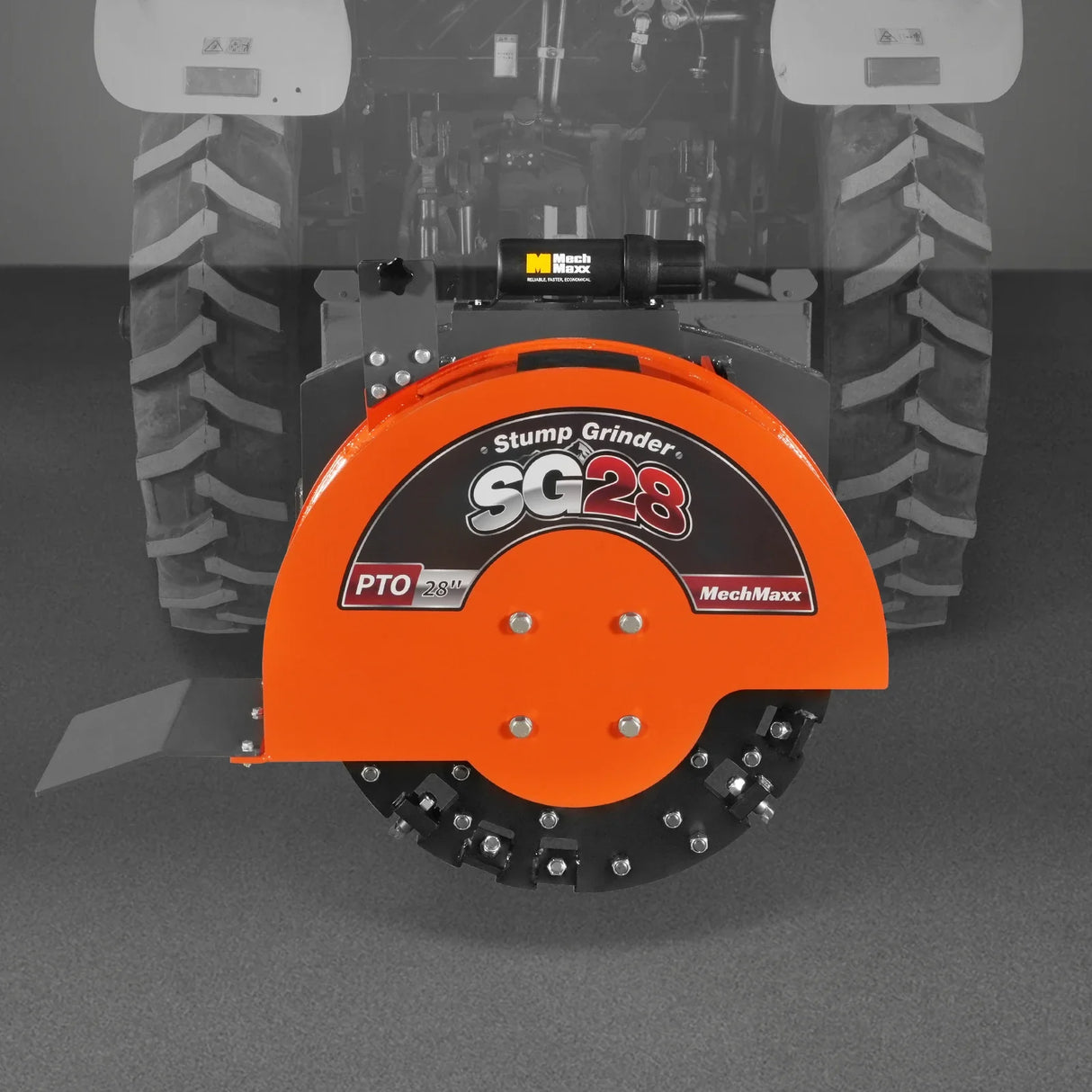 MechMaxx 3-Point PTO Stump Grinder with 44 Carbide Teeth (PTO Shaft Included with Slip Clutch), for 35-80HP Tractor, SG28 – Orange
