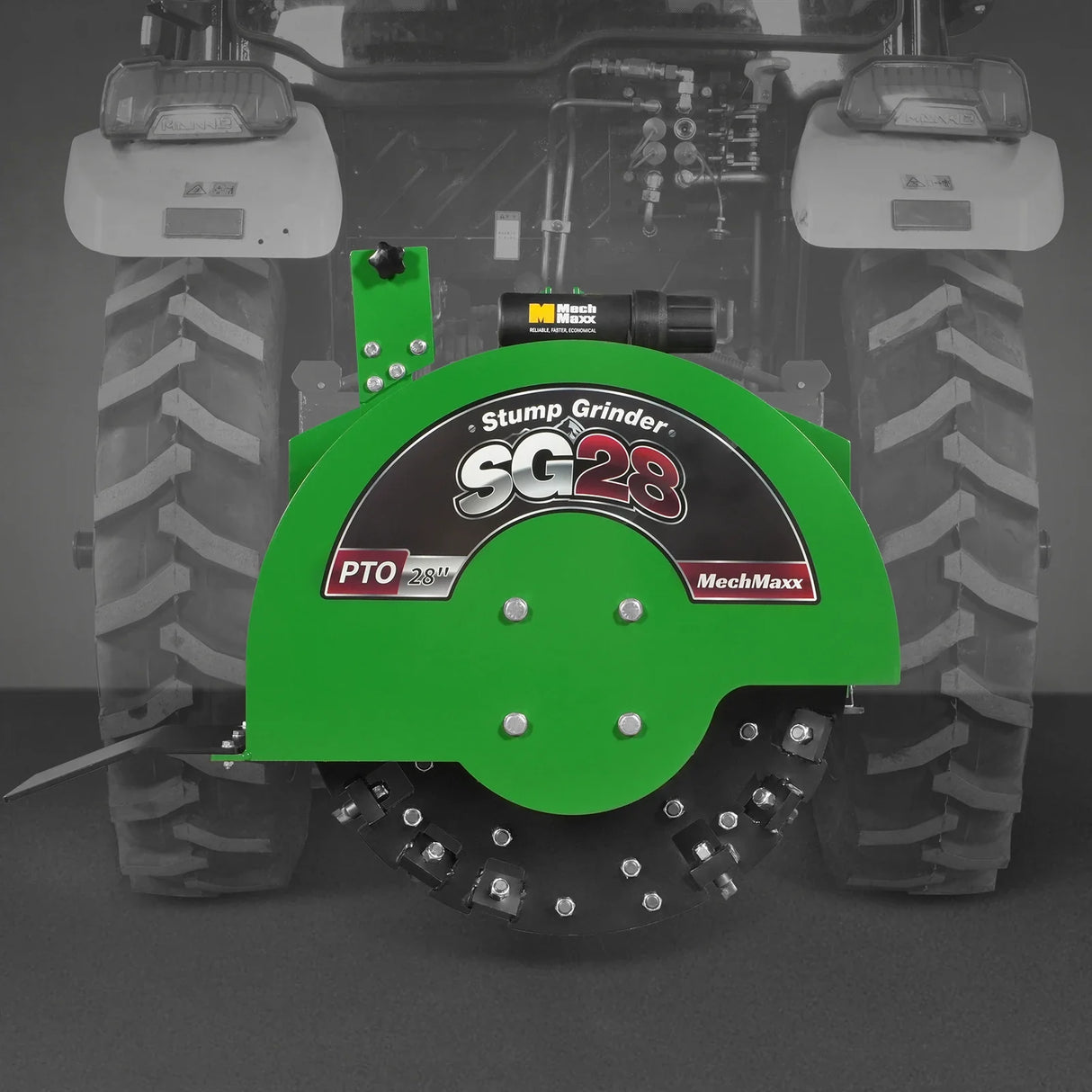 MechMaxx 3-Point PTO Stump Grinder with 44 Carbide Teeth (PTO Shaft Included with Slip Clutch), for 35-80HP Tractor, SG28 – Green