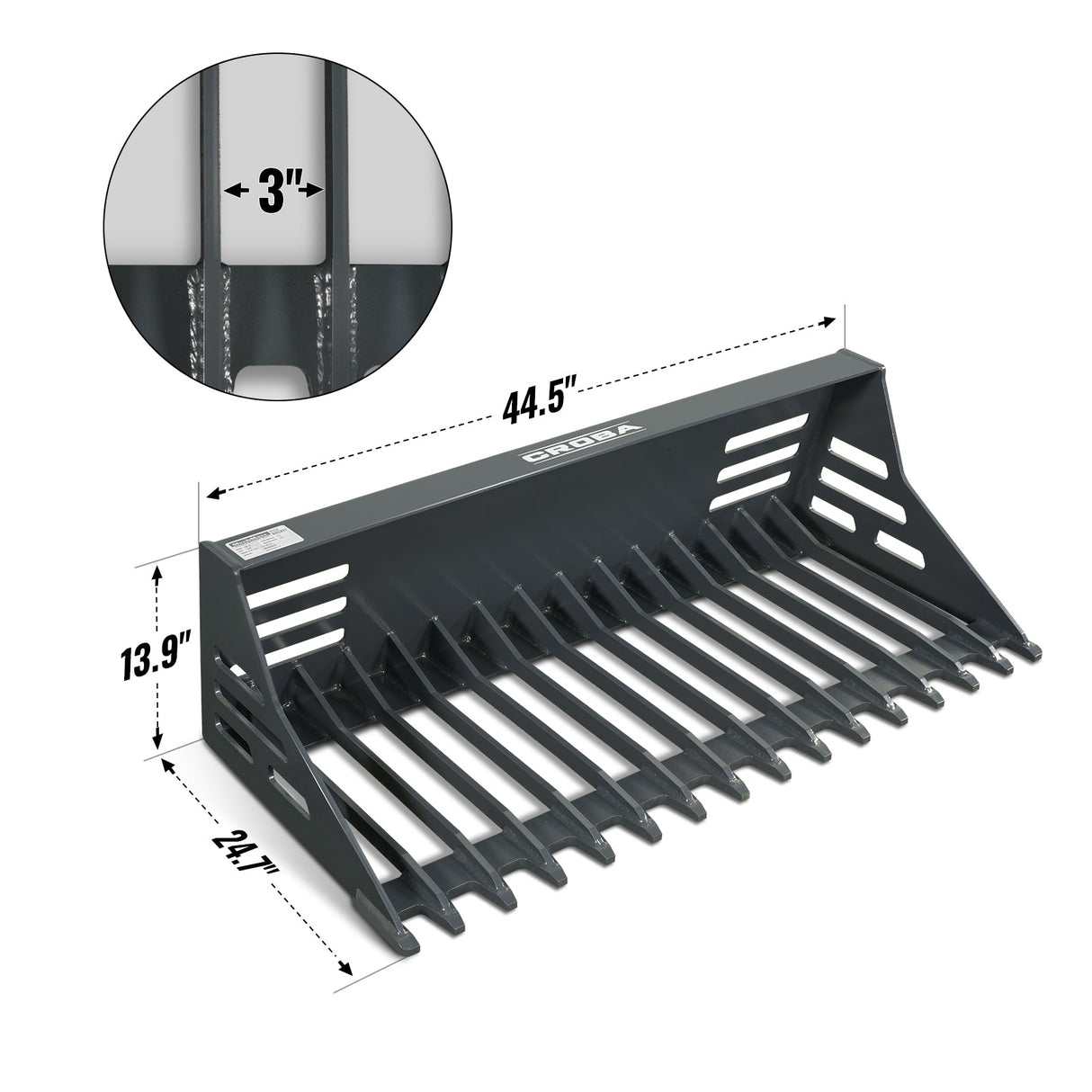 44'' Mini Skid Steer Rock Bucket, 25'' Overall Depth