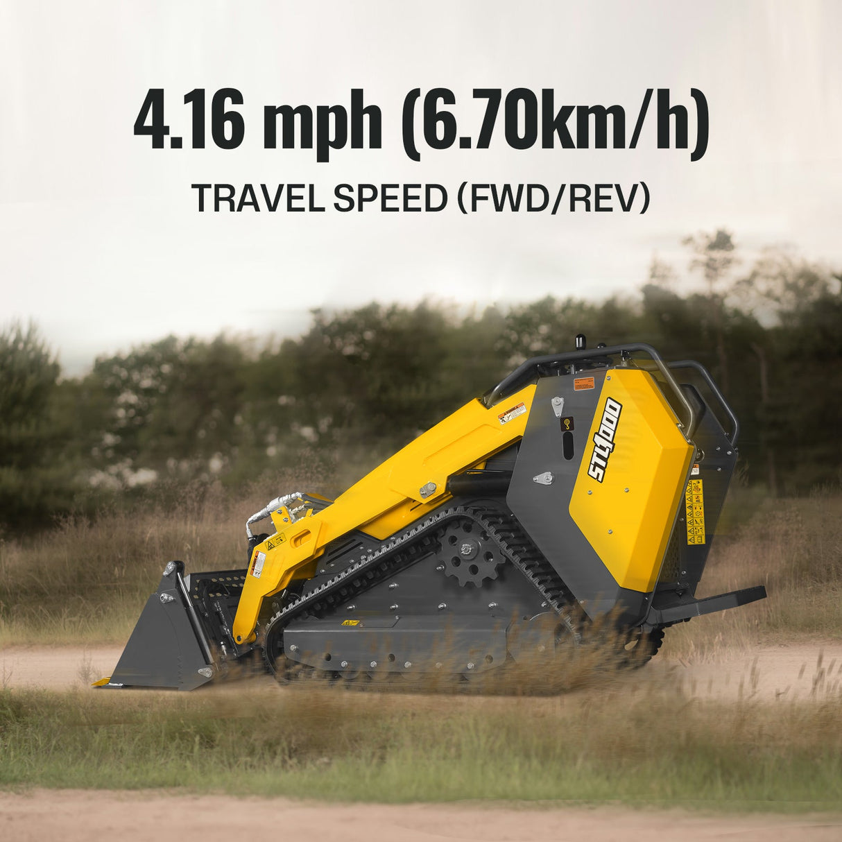 Mini Skid Steer Stand On Compact Track Loader ( 4 in 1 bucket included ) with 25HP KUBOTA D1105 Diesel Engine, Common Industry Interface (CII), CROBA STL1000