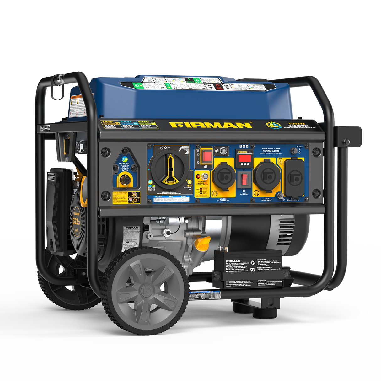 Tri Fuel Portable Generator 7850/6300W Electric Start Gas CO Alert