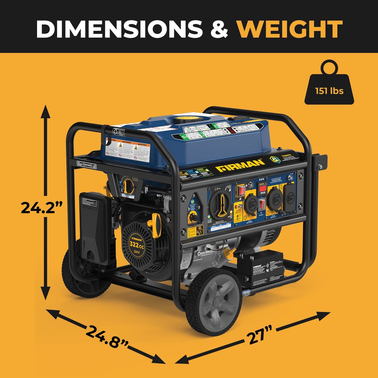 Tri Fuel Portable Generator 7850/6300W Electric Start Gas CO Alert