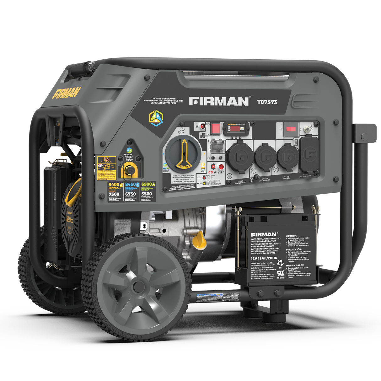 Tri Fuel Portable Generator 9400W Electric Start 120/240V with CO Alert