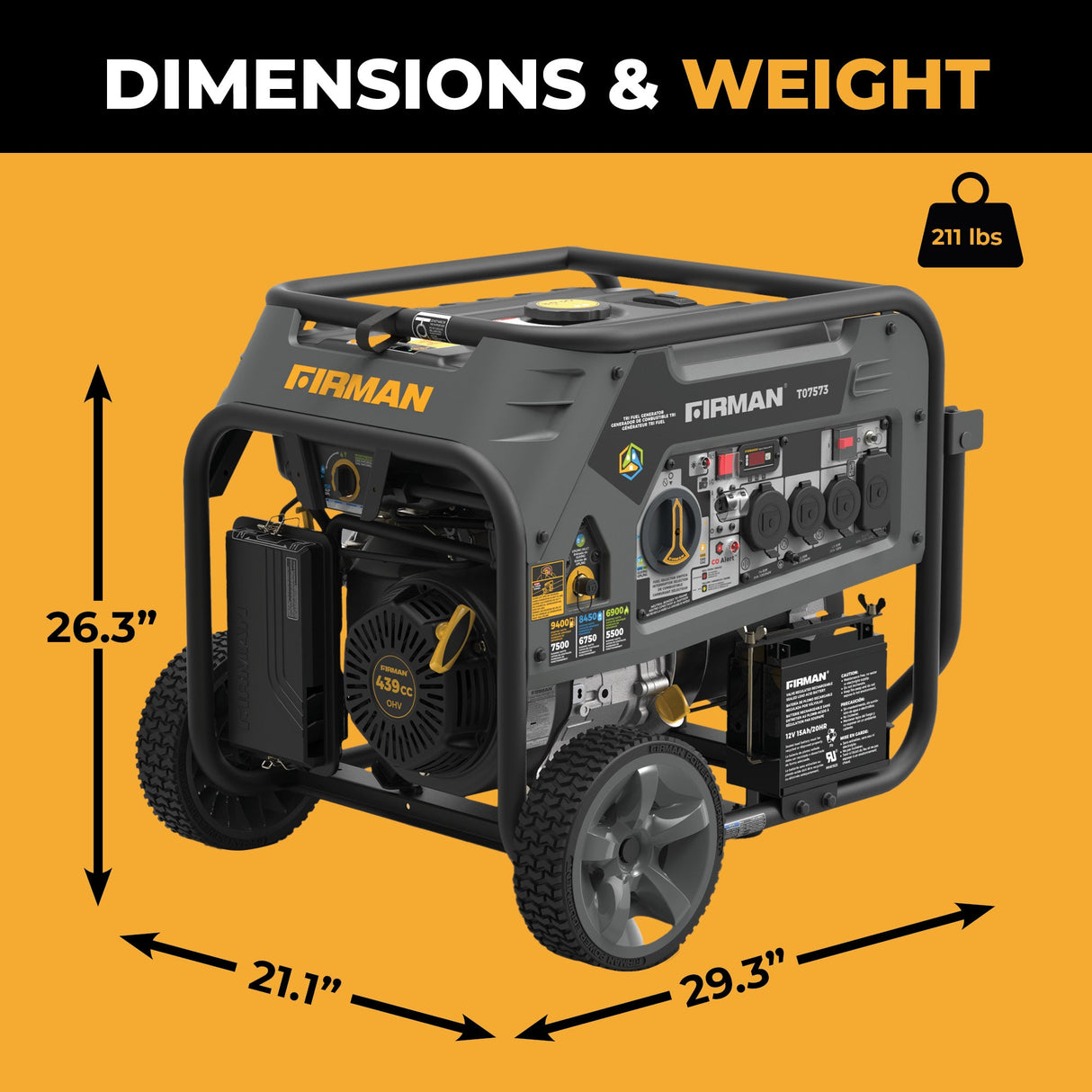 Refurbished Tri Fuel Portable Generator 9400W Electric Start 120/240V with CO Alert