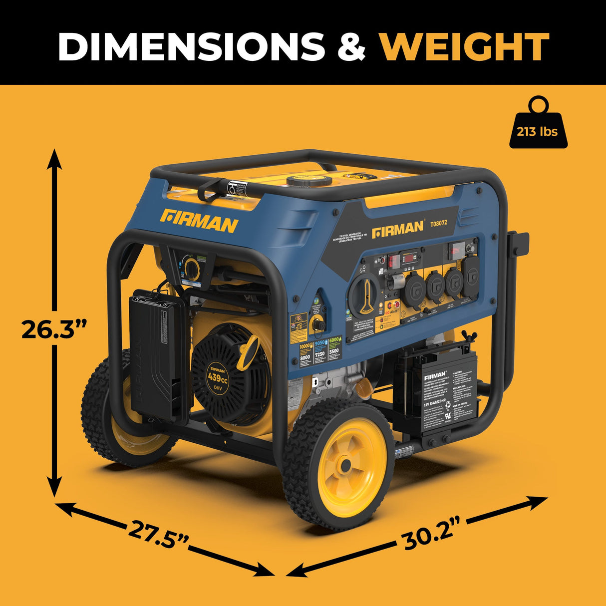 Tri Fuel 8000W Portable Generator Electric Start 120/240V with CO ALERT