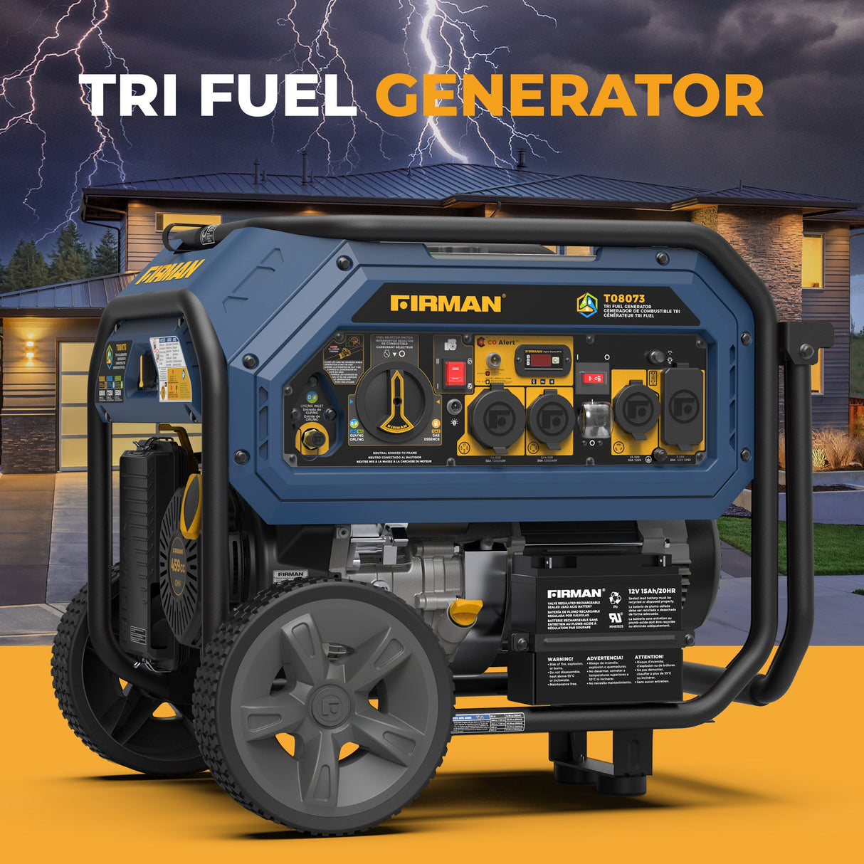 Tri Fuel Portable Generator 10000/8000W Electric Start With CO Alert