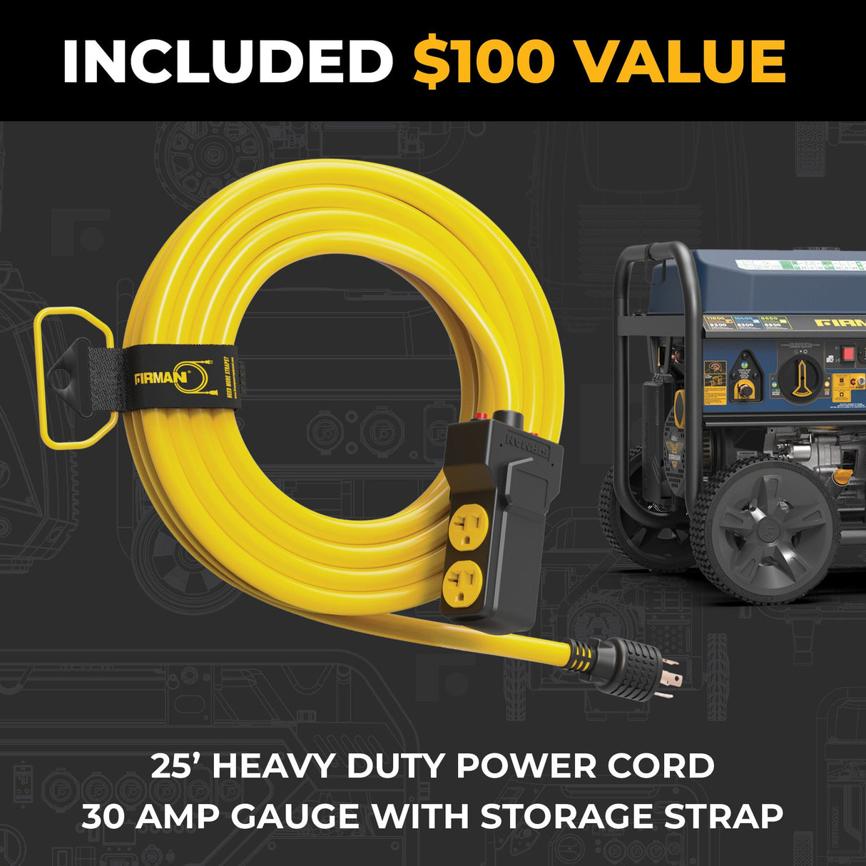 Tri Fuel Portable Generator 11600/9300W Electric Start 120V/240V with Power Cord