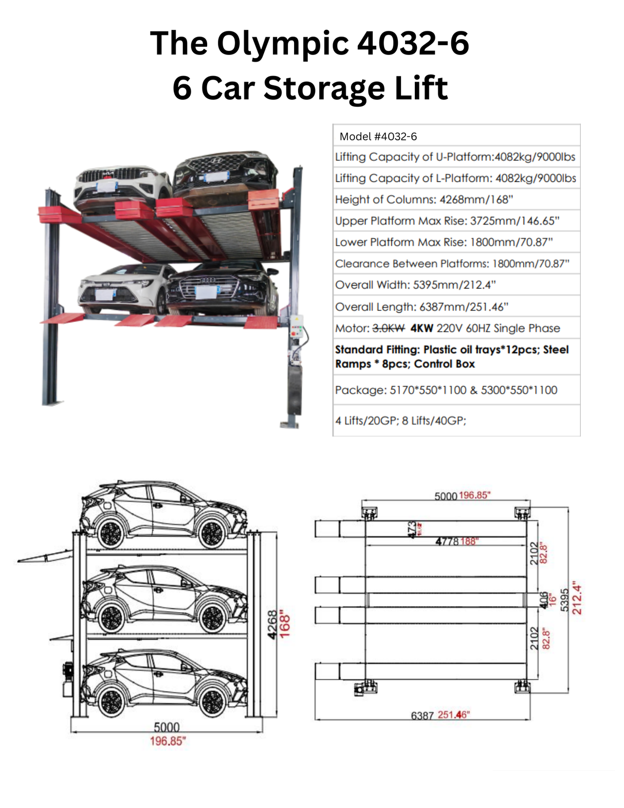 Olympic Equipment 9,000 lb 6-Car 3-Level Storage Parking Lift 4032-6
