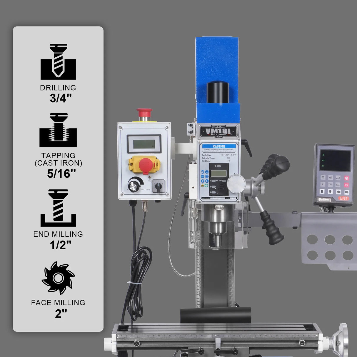 MechMaxx 6"x20'' Benchtop Mill Drill Machine with DRO Brushless Motor, Variable Speed, R8 Spindle, 1 HP, 110V, Compact Milling Drilling Tool for Garage Shop, DIY Metalworking without Stand VM18LD
