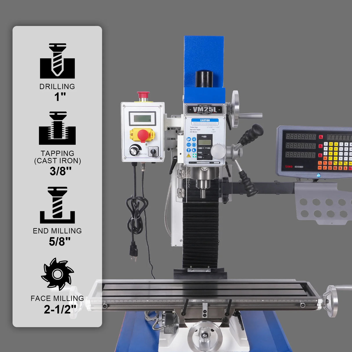 MechMaxx 1.5HP 7‘’x 27-1/2‘’ Benchtop Mini Mill Drill Machine, Variable Speed, R8 Spindle, Brushless Motor, 110V, Compact Milling Drilling Tool for Garage Shop, DIY Metalworking without Stand VM25LD