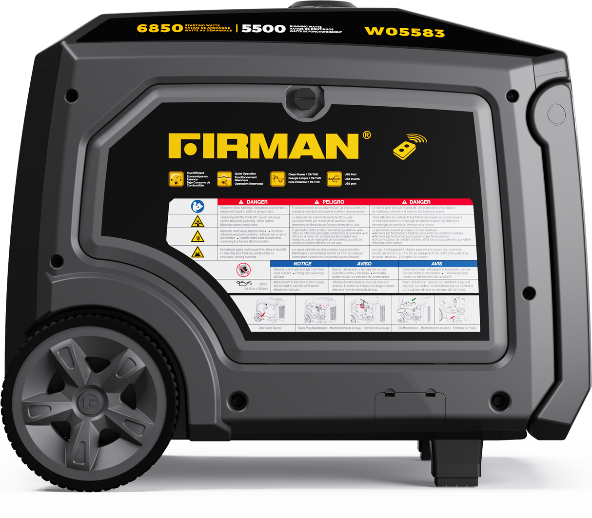 Gas Inverter Portable Generator 6850/5500 Watt Remote Start 120/240V CO Alert