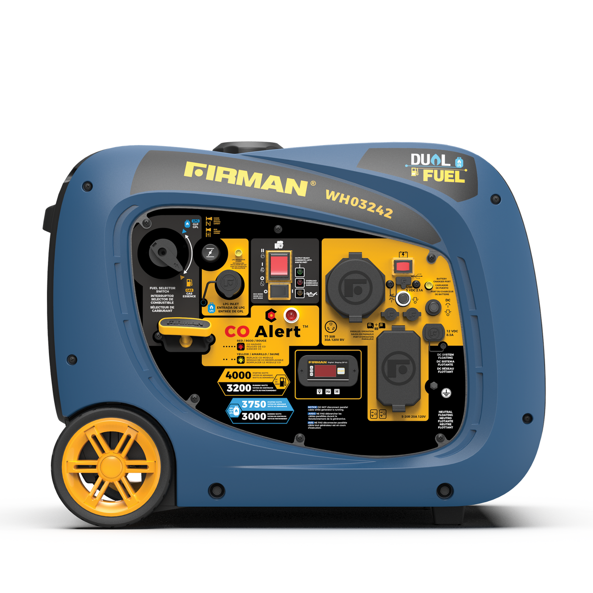 Dual Fuel Inverter Portable Generator 4000W Electric Start with CO ALERT
