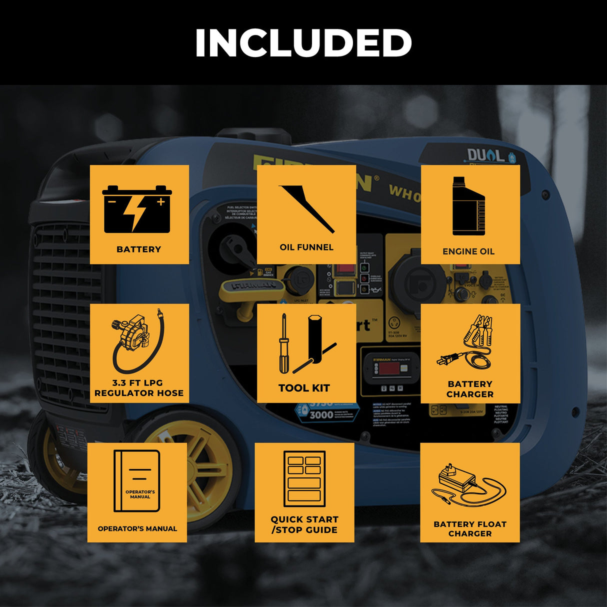 Dual Fuel Inverter Portable Generator 4125W Electric Start with CO ALERT