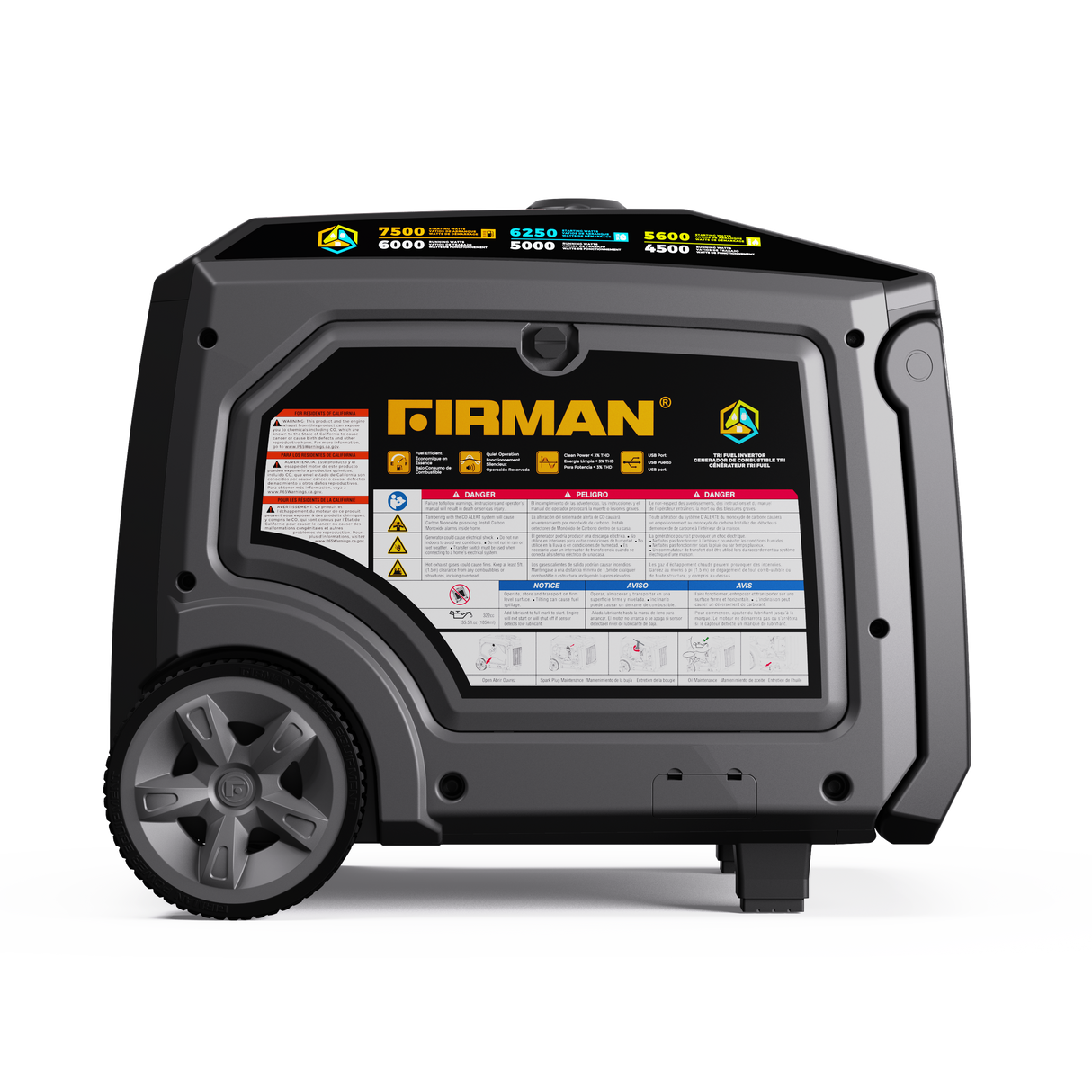 Tri Fuel Inverter Portable Generator 7500W Electric Start 120/240V Parallel Ready CO Alert