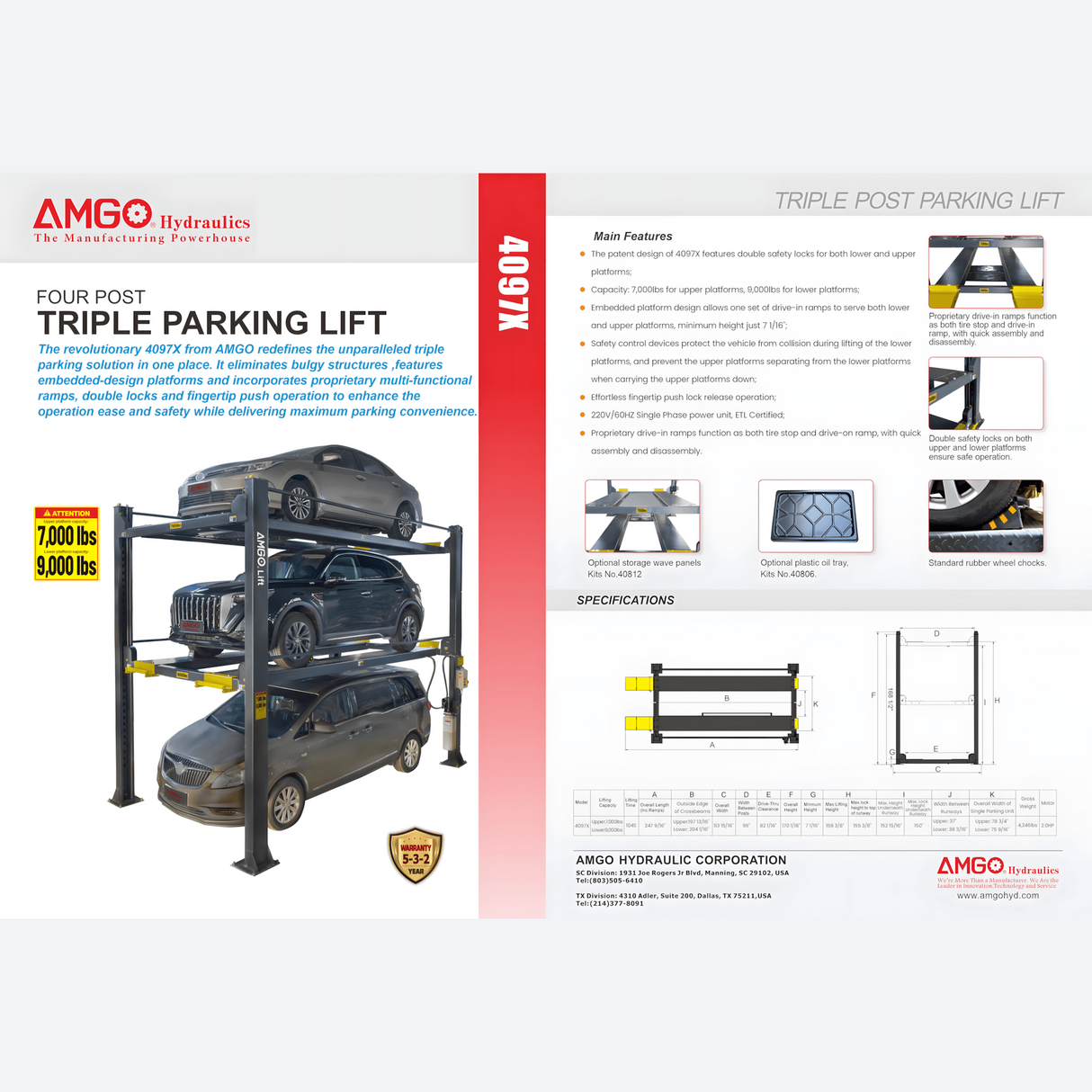 AMGO 4097X 9,000 lbs Triple Parking lifts
