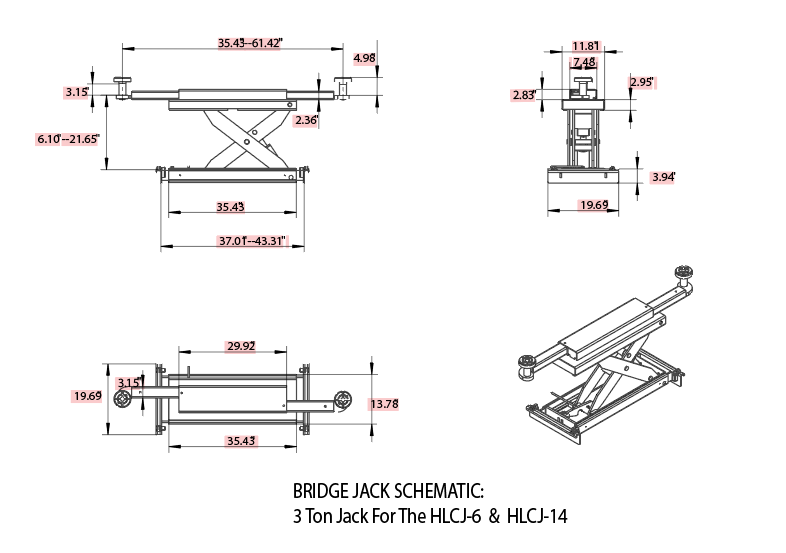 Olympic Equipment 7,000 lb Center Bridge Jack for 4-Post Alignment Lifts HLCJ-14