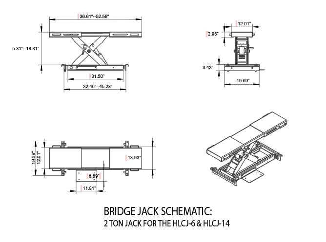 Olympic Equipment 6,000 lb Center Bridge Jack for 4-Post Lifts HLCJ-6