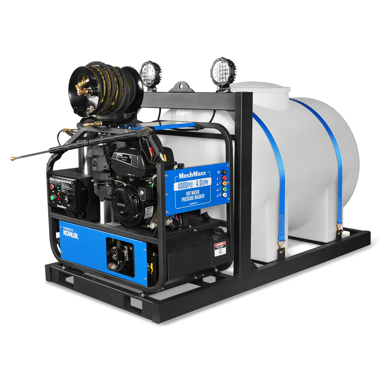 4000 PSI 4 GPM KOHLER E-Start Engine Hot Water Pressure Washer Skid Mounted with 245 Gal Tank, HPW40KBT
