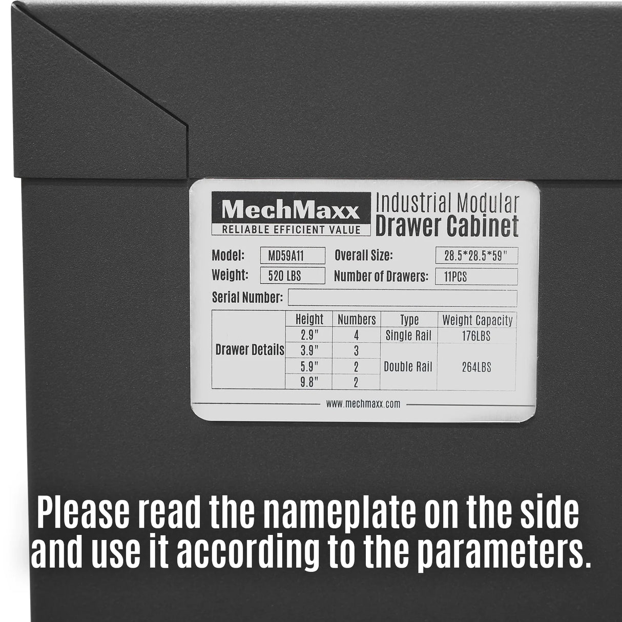 Heavy Duty Modular Drawer Cabinet - 11 Drawer, 59" H x 28.5" W x 28.5" D Tool Storage Organizer, Steel Construction