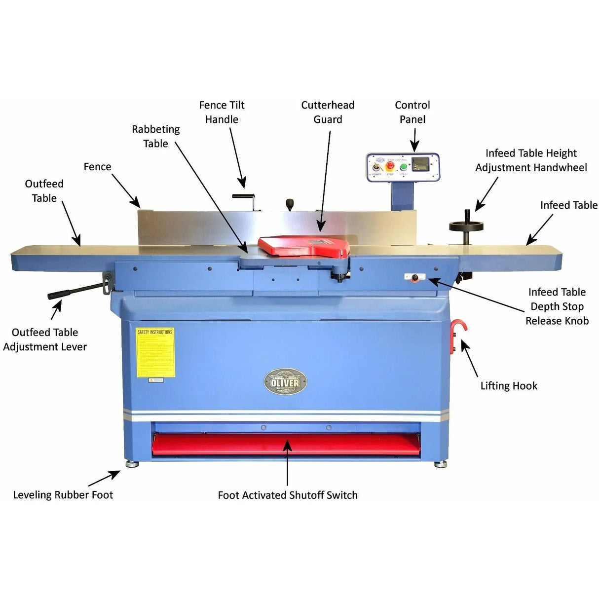 Oliver Machinery 16" Parallelogram Jointer w/4 Sided Helical Cutterhead