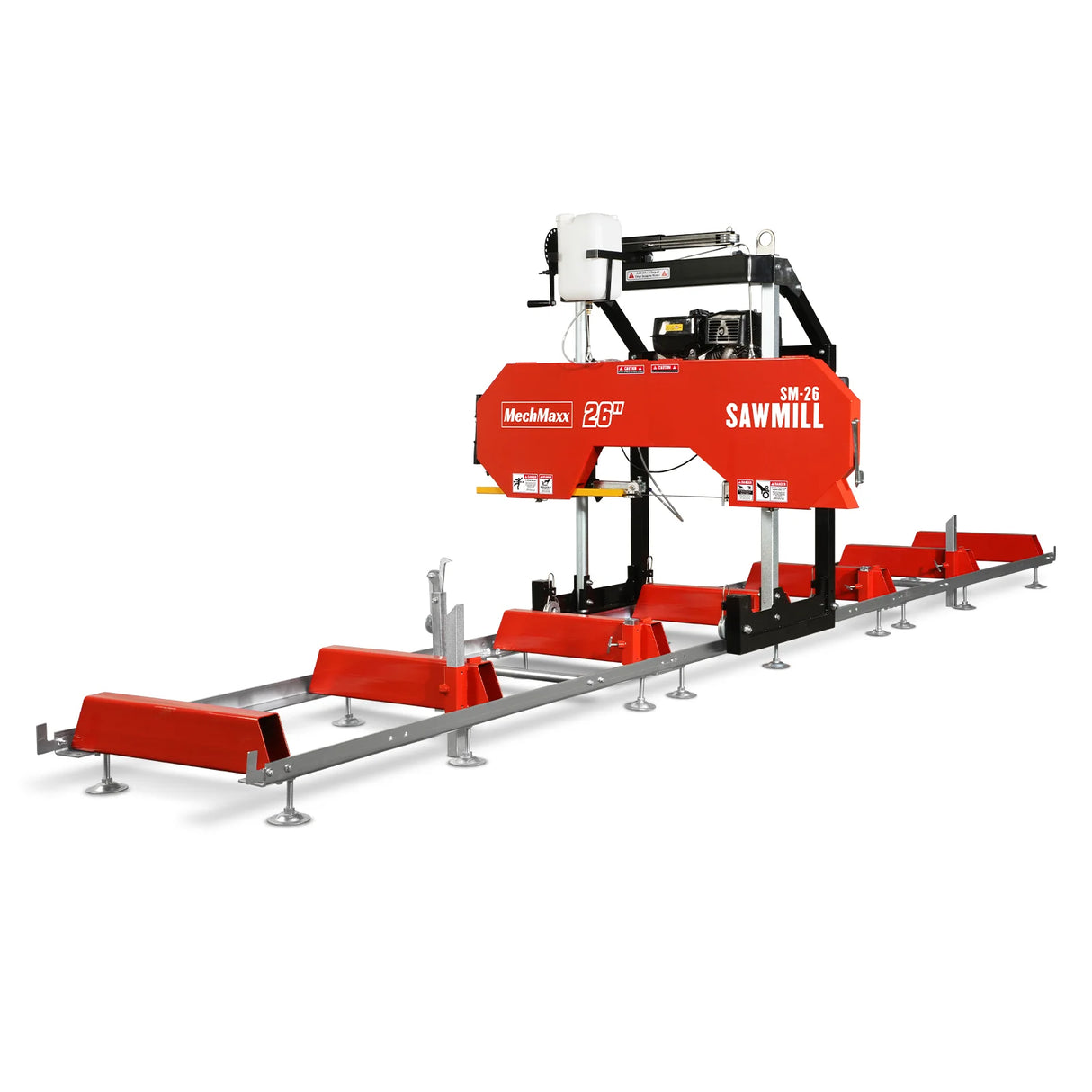 MechMaxx 26" Portable Sawmill (5x Blades Included), 459cc 15HP E-Start Gasoline Engine, 20" Board Width, 20' Track Length (13' Track Length + 6.4' Track Extension Included), SM-26