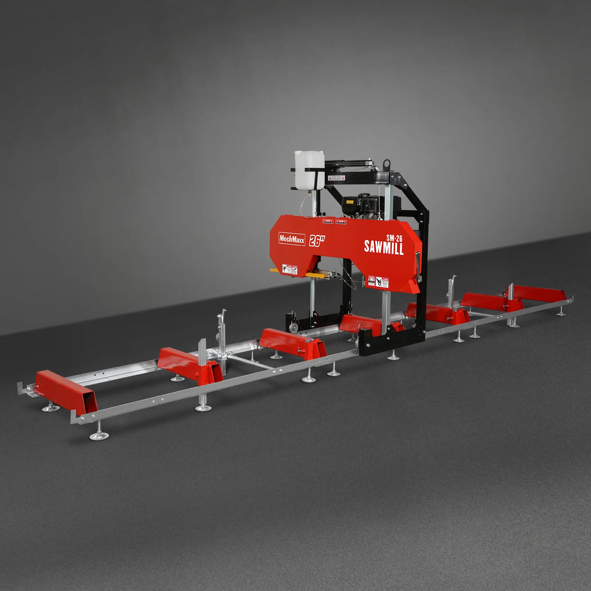 MechMaxx 26" Portable Sawmill (5x Blades Included), 459cc 15HP E-Start Gasoline Engine, 20" Board Width, 20' Track Length (13' Track Length + 6.4' Track Extension Included), SM-26