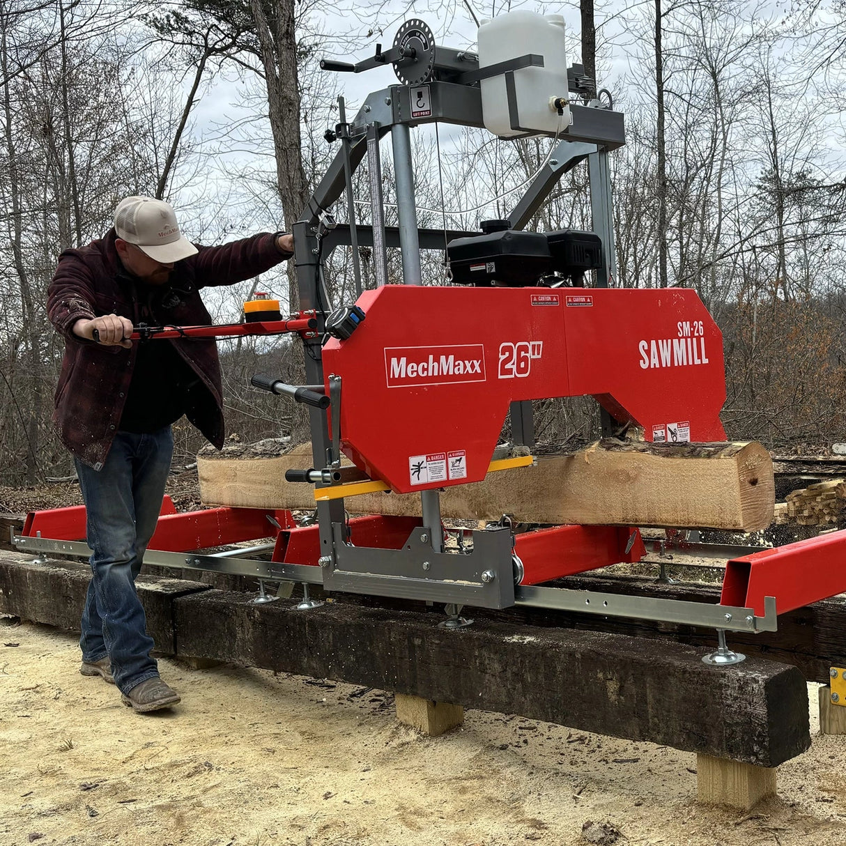 MechMaxx 26" Portable Sawmill, 459cc 15HP E-Start Gasoline Engine, 20" Board Width, 13' Track Length, SM-26