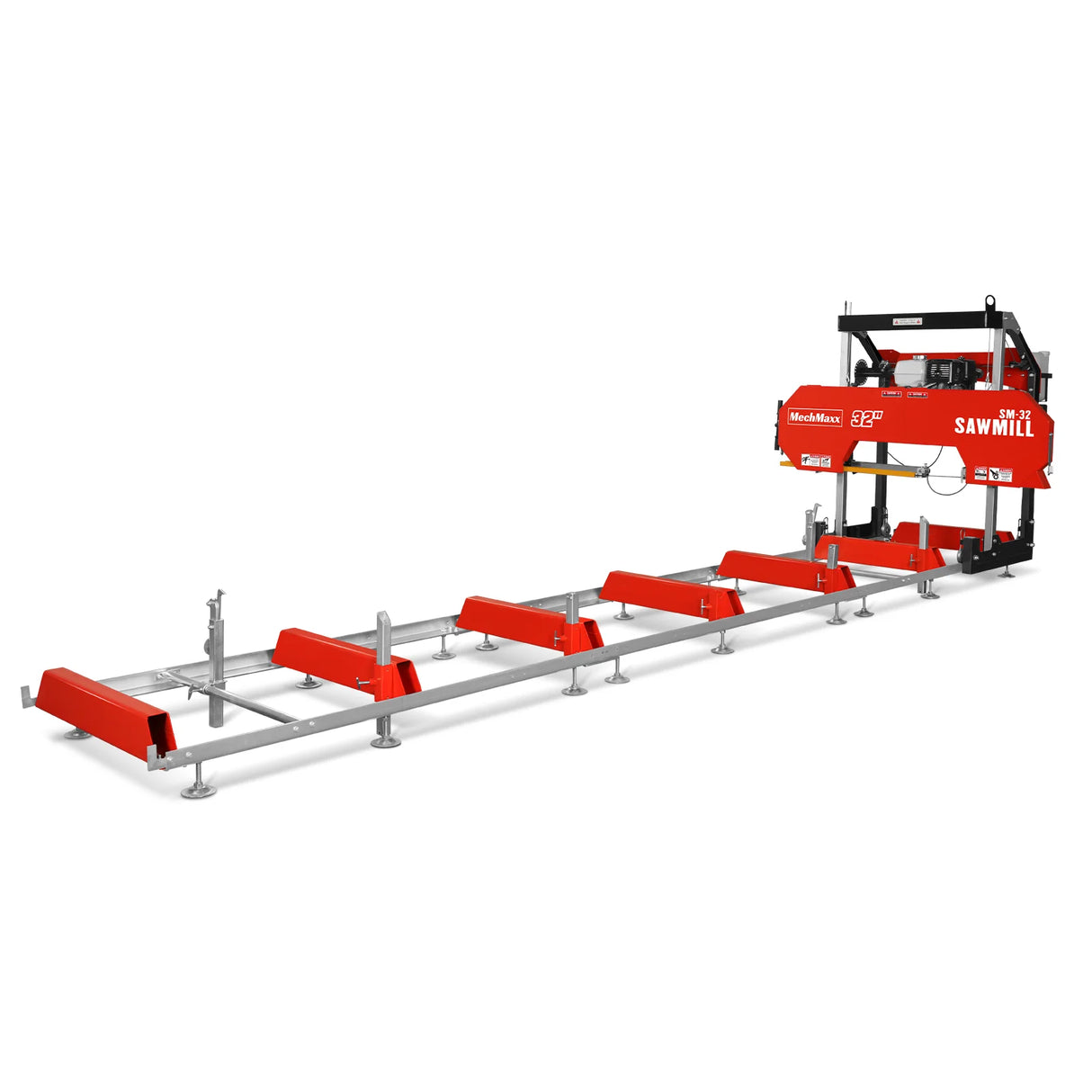 MechMaxx 32" Portable Sawmill (5 x Blades Included), HONDA GX390 389cc E-Start Gasoline Engine, 26.5" Board Width, 20' Track Length (13' Track Length + 6.4' Track Extension Included), SM-32