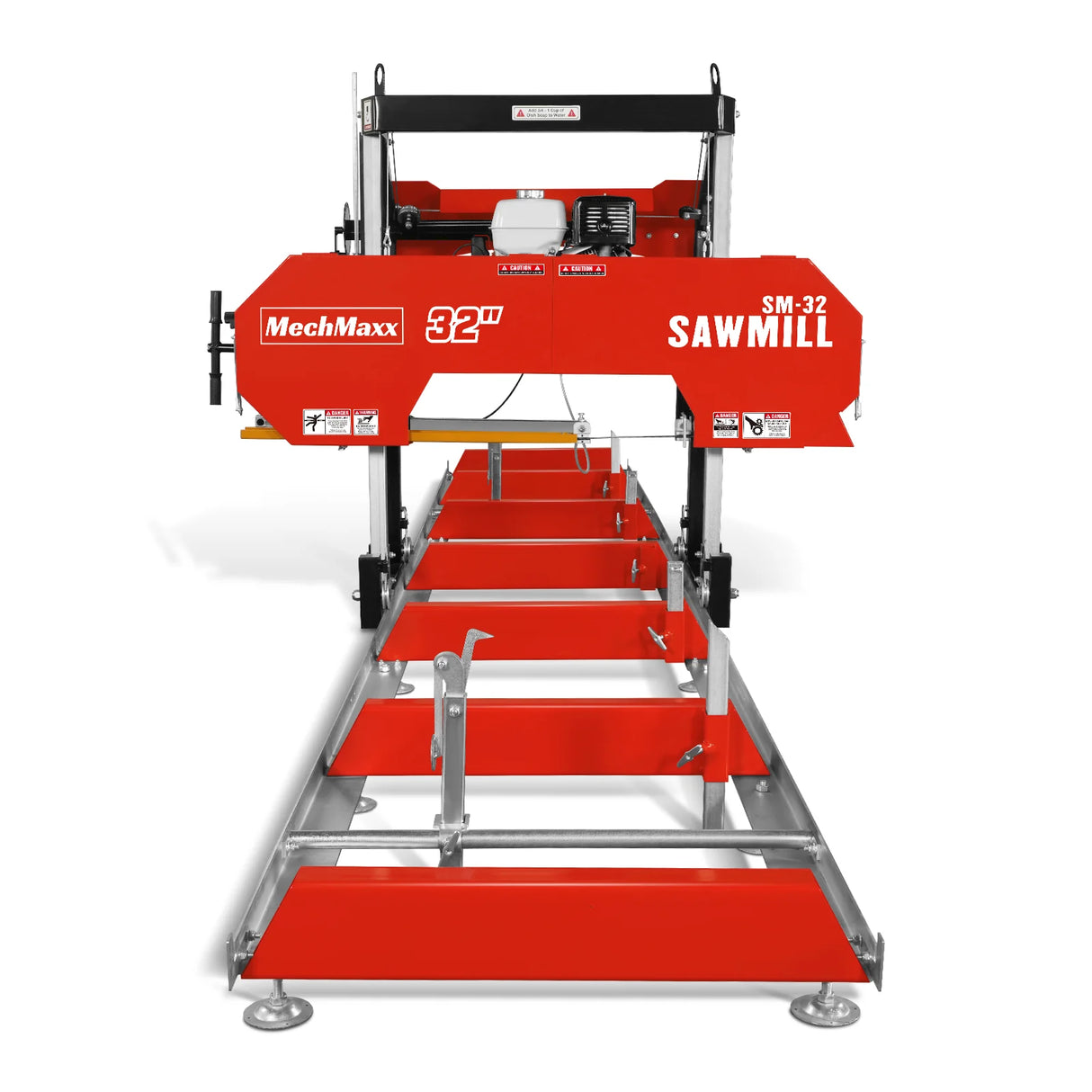 MechMaxx 32" Portable Sawmill (5 x Blades Included), HONDA GX390 389cc E-Start Gasoline Engine, 26.5" Board Width, 20' Track Length (13' Track Length + 6.4' Track Extension Included), SM-32