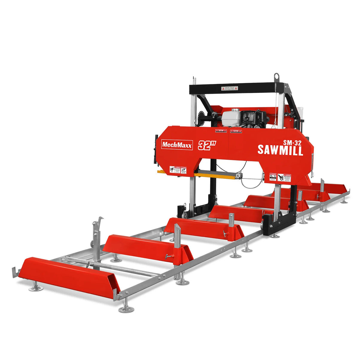 MechMaxx 32" Portable Sawmill (5 x Blades Included), HONDA GX390 389cc E-Start Gasoline Engine, 26.5" Board Width, 20' Track Length (13' Track Length + 6.4' Track Extension Included), SM-32