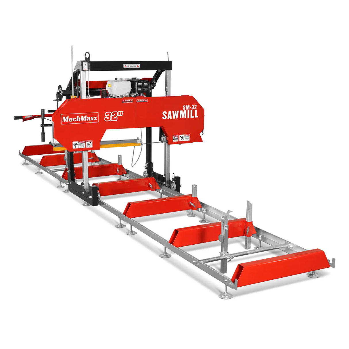 MechMaxx 32" Portable Sawmill (5 x Blades Included), HONDA GX390 389cc E-Start Gasoline Engine, 26.5" Board Width, 20' Track Length (13' Track Length + 6.4' Track Extension Included), SM-32